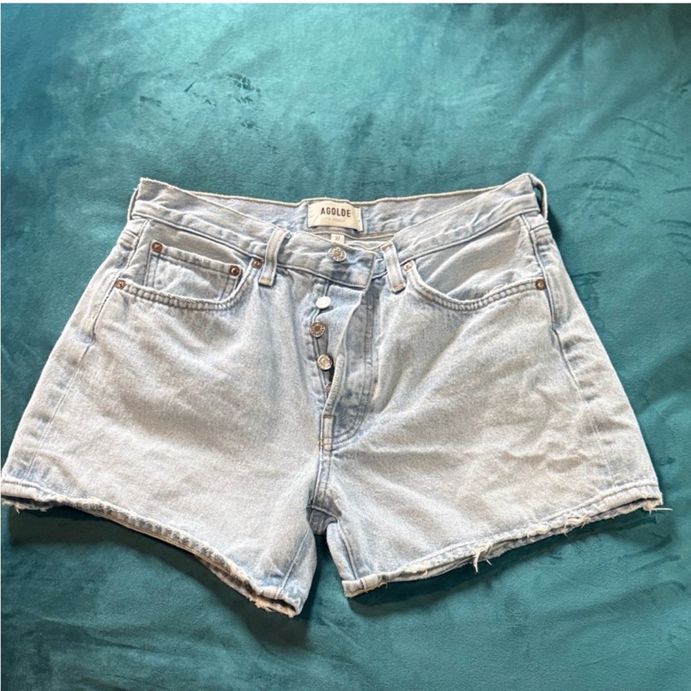 Agolde Light Wash Button-Front Jean Shorts